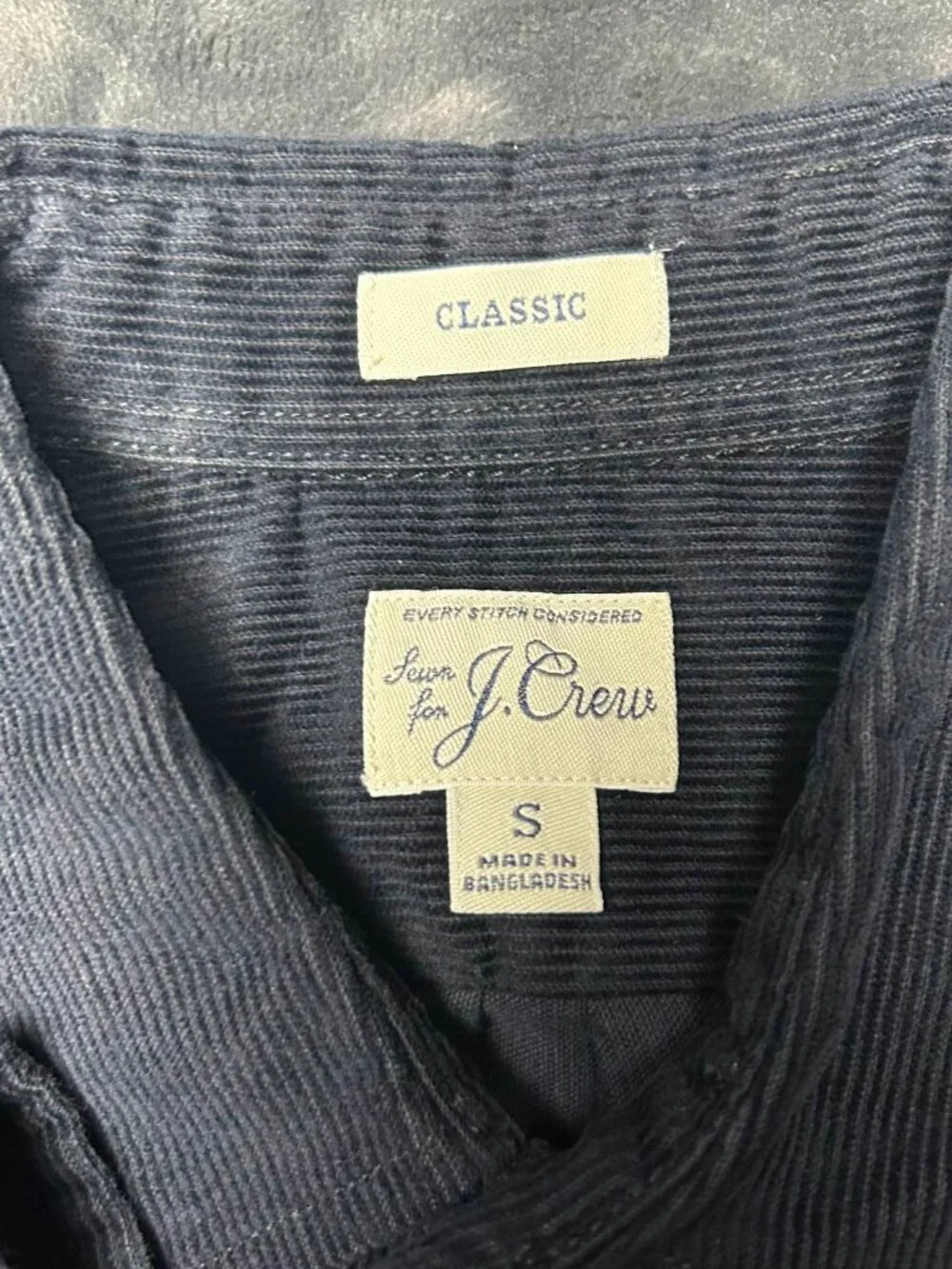 J.Crew Classic Corduroy Button Front Shirt Small Long Sleeve Dark Gray Cotton